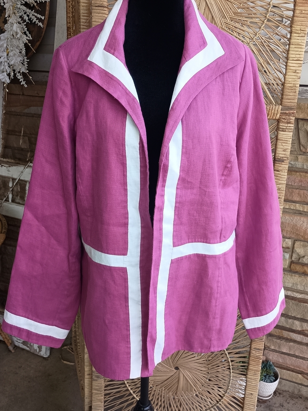 Vintage Linda Allard Ellen Tracy Women's Pink Magenta 100% Linen Jacket_14